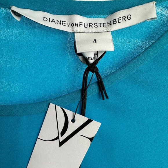 DVF Diane Von Furstenberg Nancy Tulip Sleeve Silk Top Blouse Laguna Blue - Picture 6 of 8
